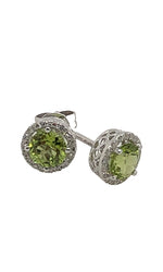 9kt White Gold Round Cut Peridot & Diamond Earring (P1.12ct;D0.11ct)