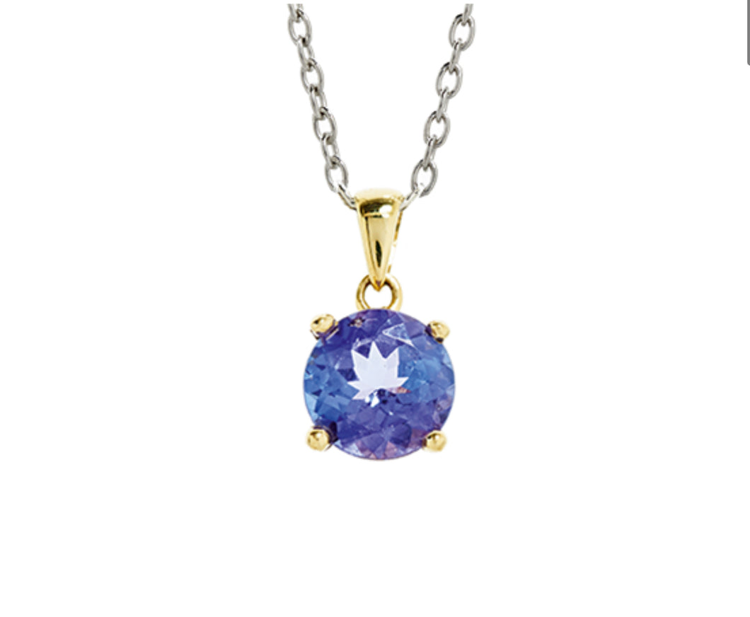 18kt Yellow Gold 4 Claw Round Cut Tanzanite Pendant (0.50ct-1.00ct)