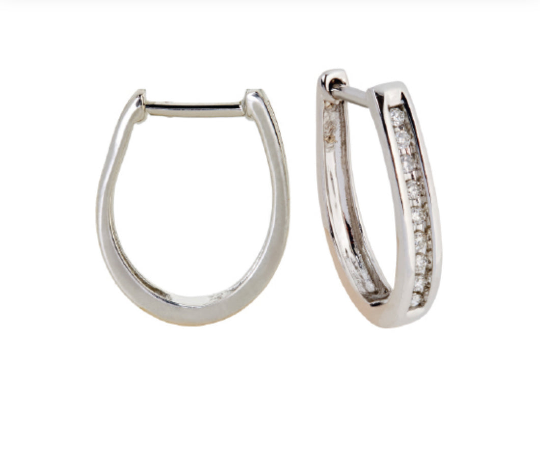 9kt White Gold Channel Set Diamond Oval Hoop Earrings