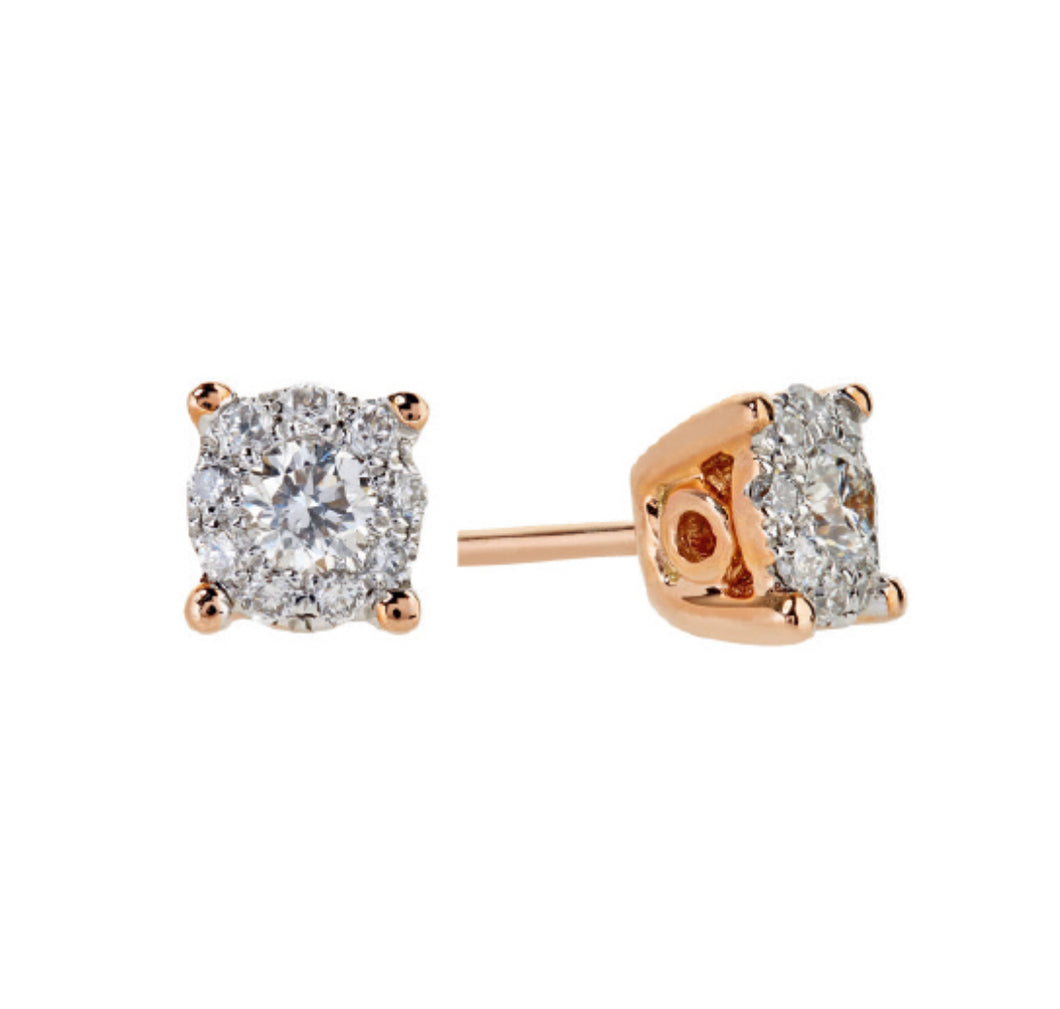 9kt Rose Gold Aura Illusion Set Diamond Earring Stud