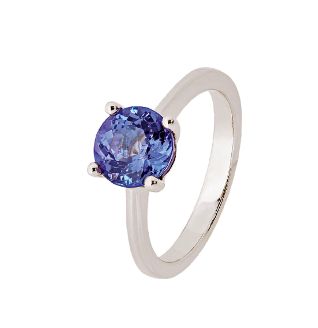 18kt White Gold 4 Claw Round Cut Tanzanite Ring (0.50ct - 2.00ct)