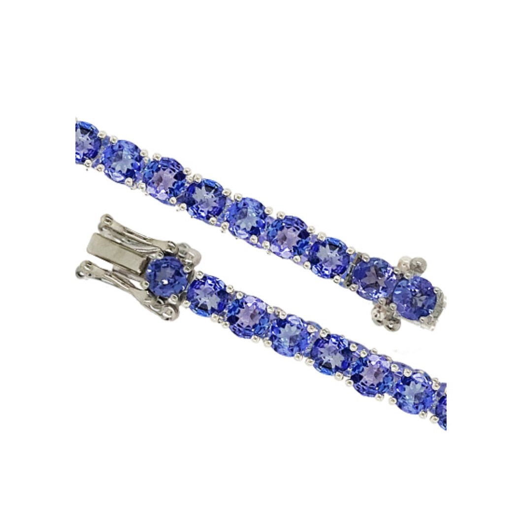 9kt White Gold 4mm Round 4 Claw Set Tanzanite Tennis Bracelet (T10.16ct)