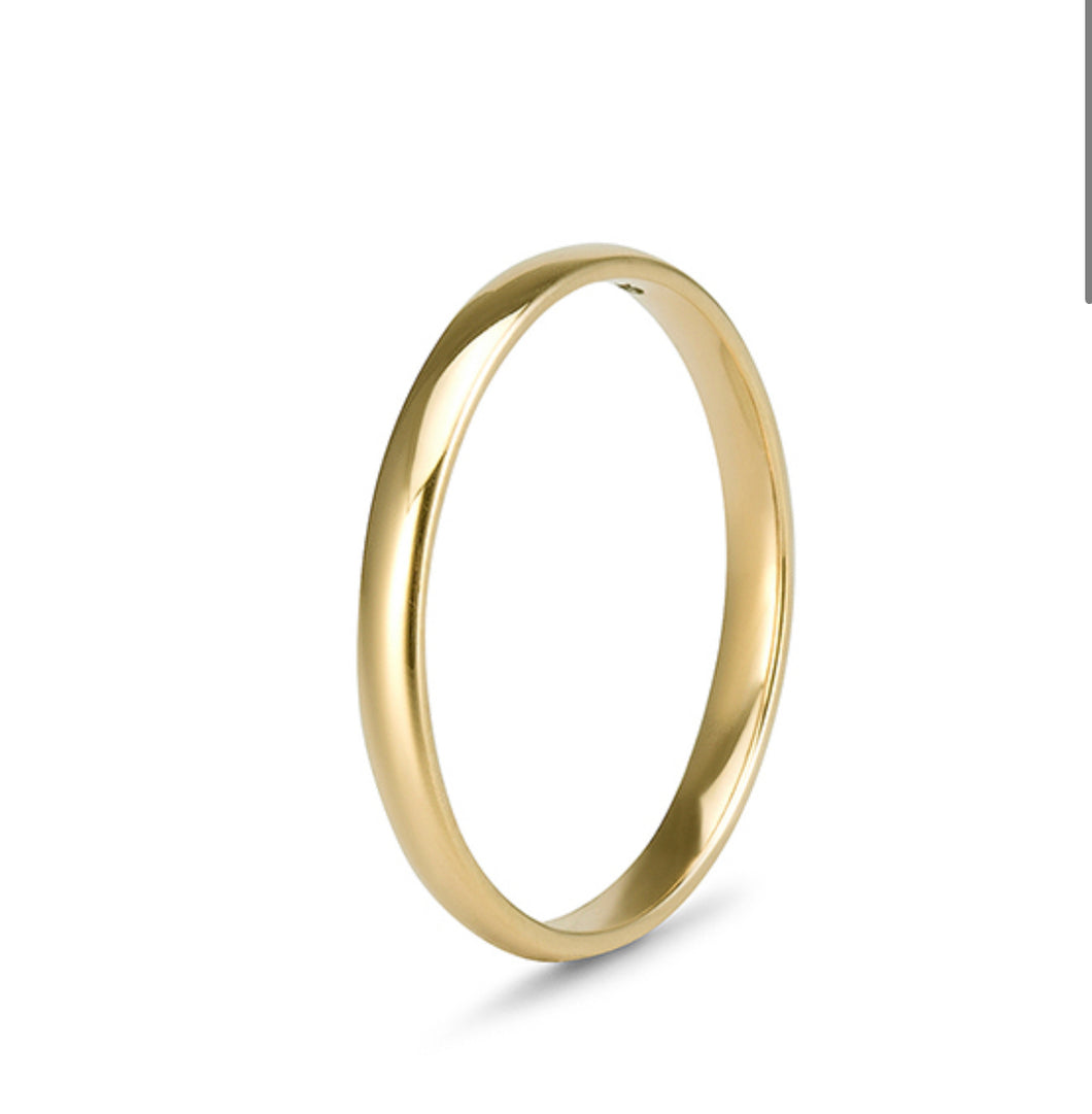 9kt Yellow Gold Plain Straight Side Band (2.10mm)